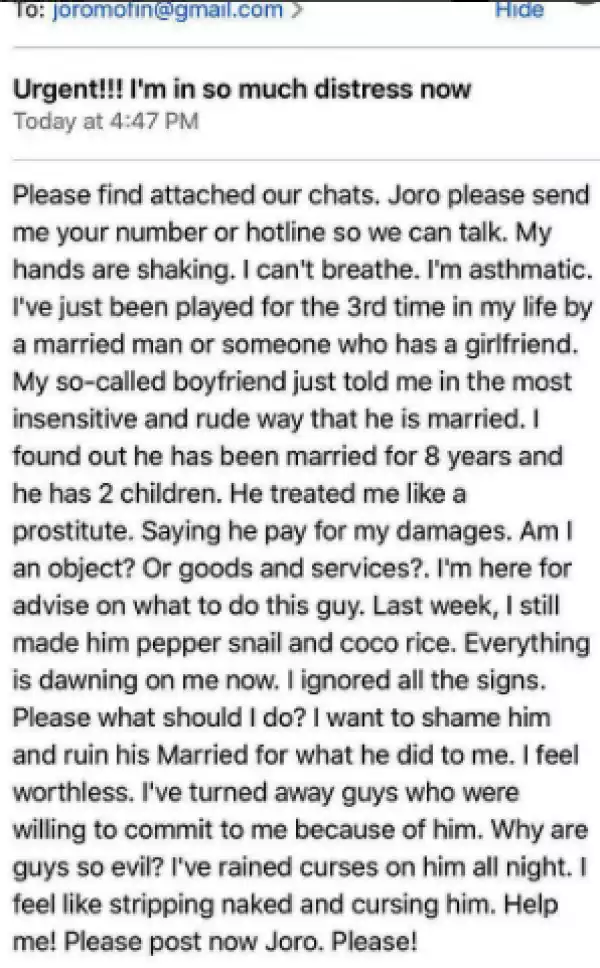 Man tells girlfriend of 9 months that he is married and this happened